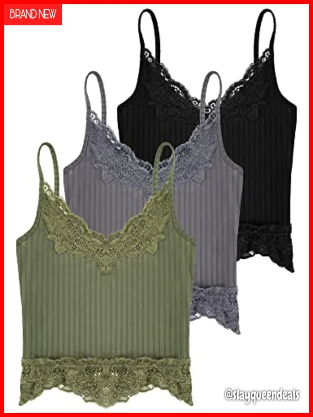3 Pack Lace Tank Tops Y2k Crop Top V-Neck Grunge Style Sexy Camisole
